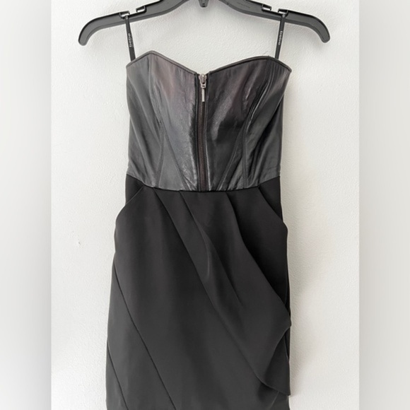 BEBE Leather Black Strapless mini Dress, size 00 - Picture 1 of 14